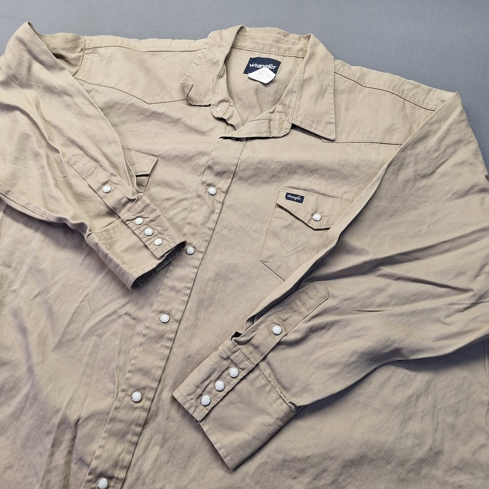 Wrangler Mens Big and Tall Khaki Western Pearl Snap Shirt 4X MS70319 Tan Cotton